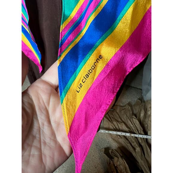 Liz Claiborne scarf oblong blue pink yellow - Picture 3 of 15